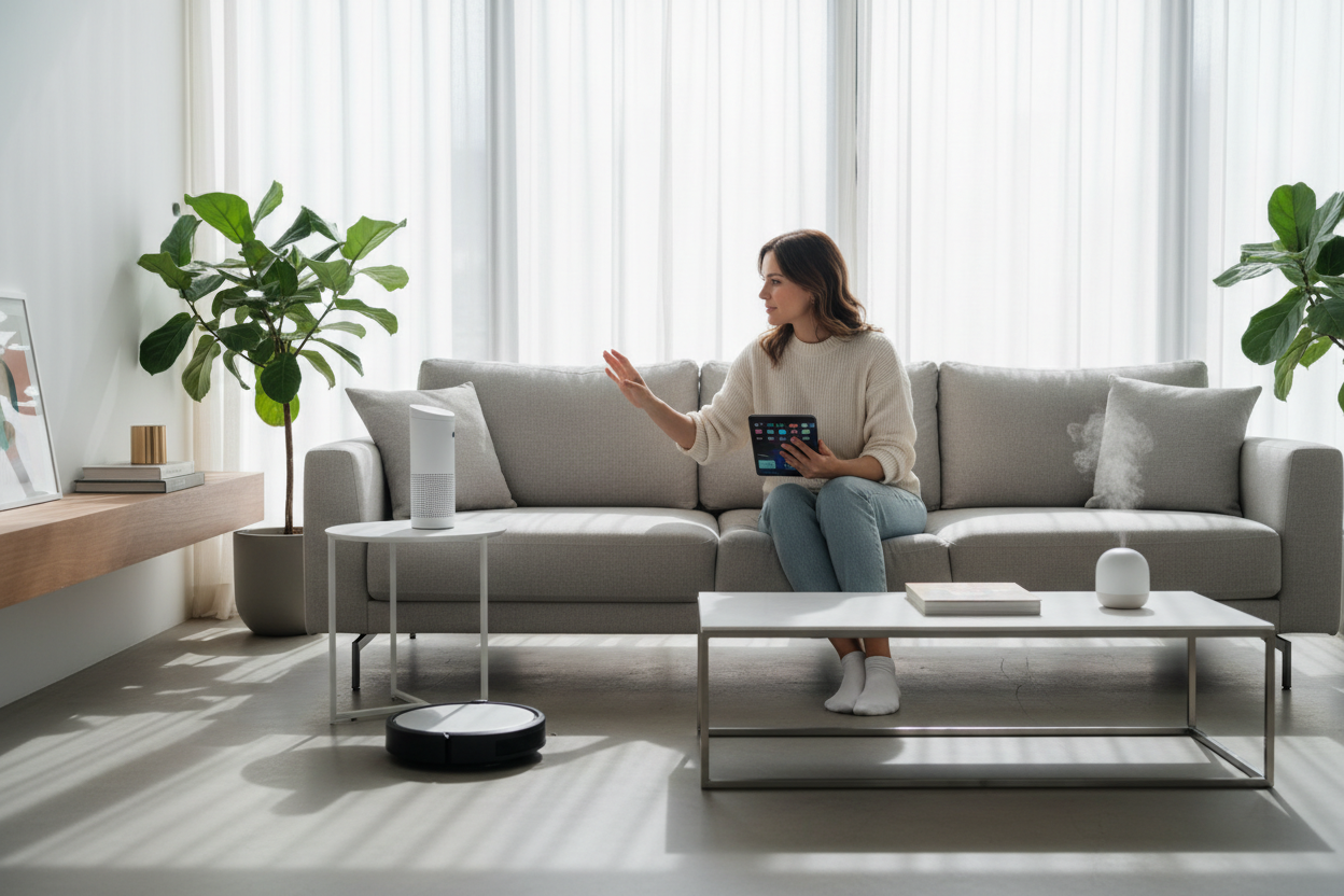 woman using tech living products